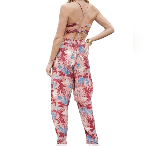 Floral Smocked Detail with Ruffle Jumpsuit - Pink - Picture 4 of 4